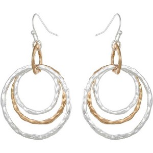 Bohemian Hammered Matte Hoop Dangle Earrings with Delicate Drop, Gift Box Included - 1 of 4