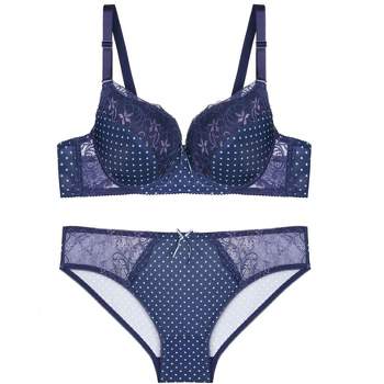Womens Underwear Set Floral Lace Bra Brief Flower 36D 38D 40D Purple Black  Blue