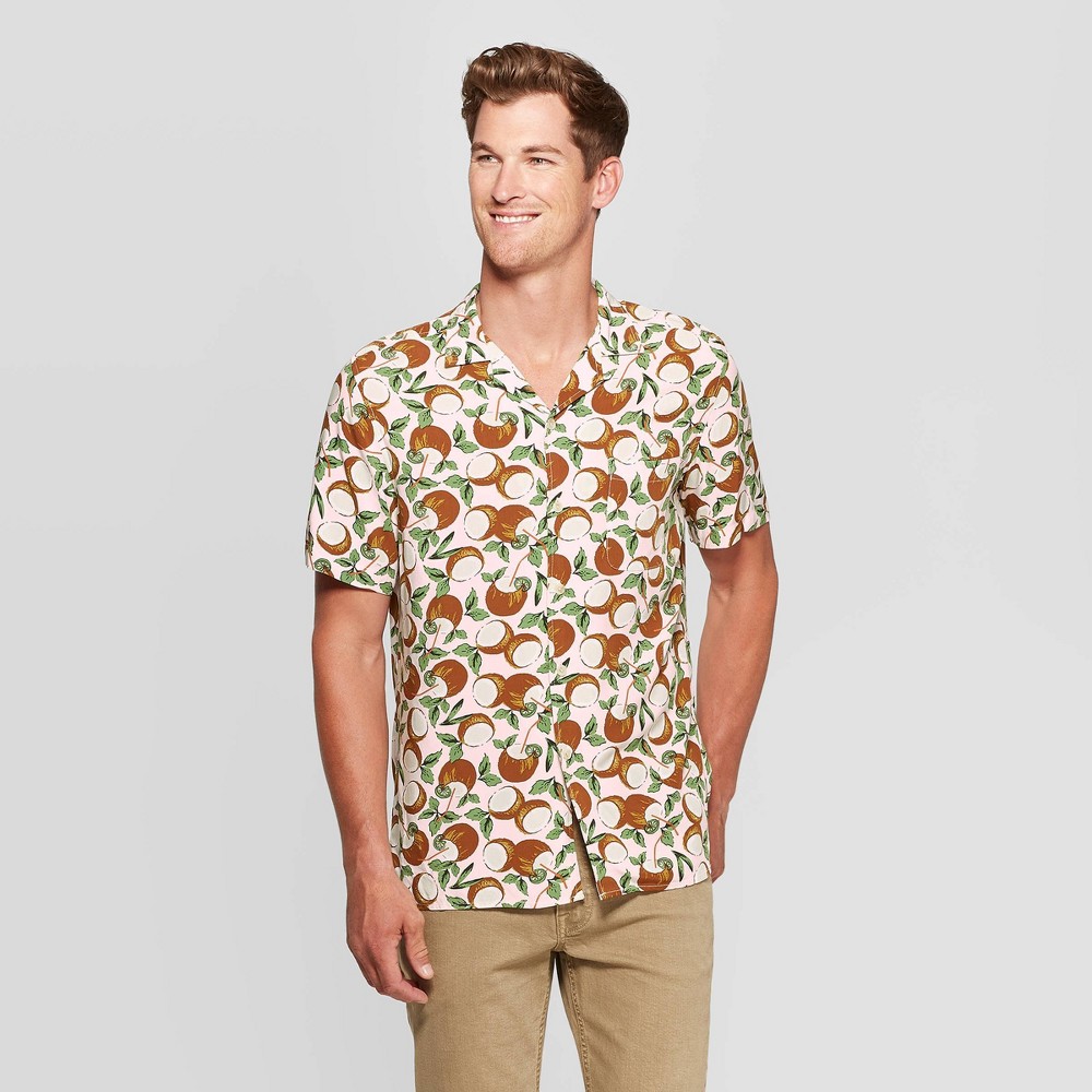 Men's Coconut Print Standard Fit Button-Down Shirt - Goodfellow & Co Pink 2XL, Men's was $19.99 now $12.0 (40.0% off)
