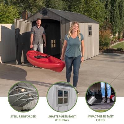 8' x 12' Black Polyethylene Outdoor Storage Shed with Shelving and Windows