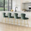 MAYEERTY Green Velvet Bar Stools Set of 2, Button-Tufted Wing-Back,Metal Legs for Kitchen Island & Pub - 2 of 4