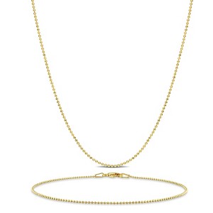EVERLY JEWELRY | Sterling Silver 1mm Ball Chain Necklace and Anklet Set- Multiple Metal Color Options - 1 of 4