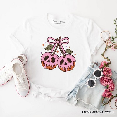 Sweet and Spooky Poison Cherries Halloween T-Shirt, Coquette Skulls Tee White 2XL