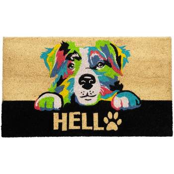 Northlight Ivory and Black "Hello" Multicolor Dog Outdoor Coir Doormat 18" x 30"