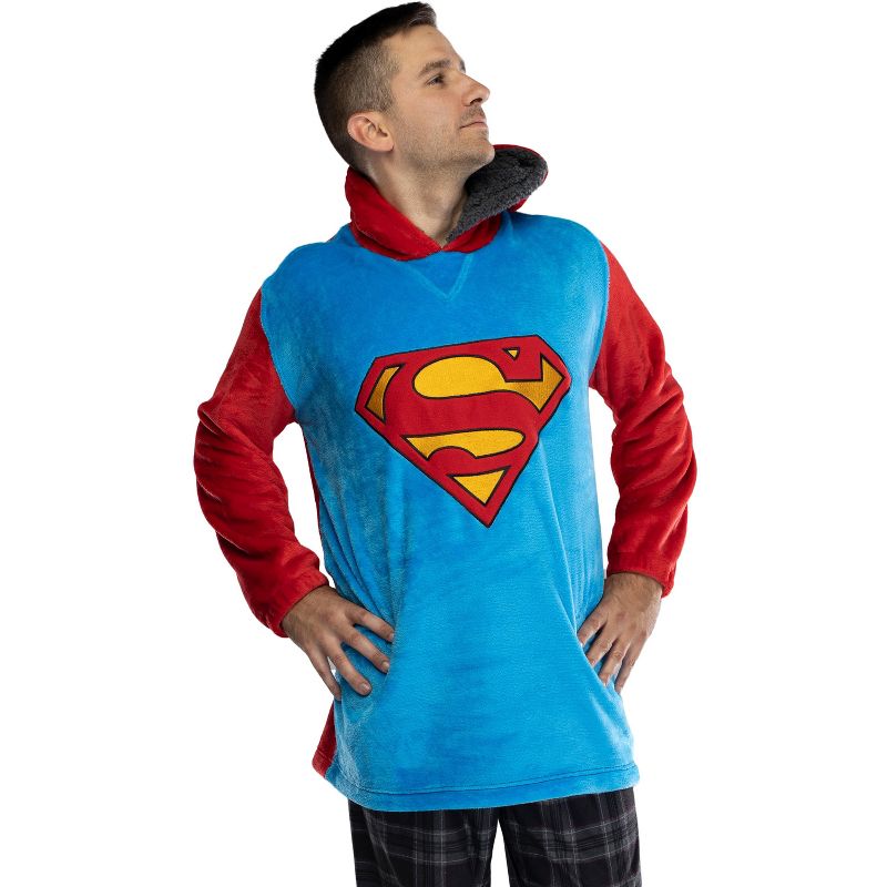 DC Comics Justice League Mens Oversized Faux-Shearling Sweatshirt Lounge Hoodie, 2 of 6