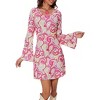 Womens Long Sleeve A Ling Mini Dress U Neck Floral Short Dress - 4 of 4