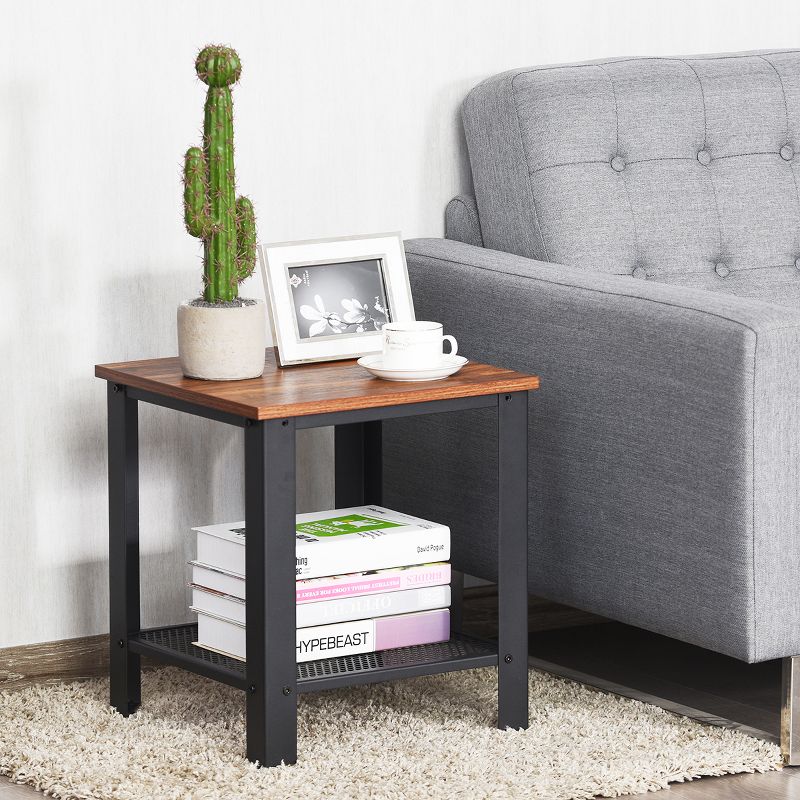 Industrial End Table 2-Tier Side Table W/Storage Shelf  Rustic Sofa Table Black, 3 of 10