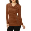 Allegra K Women's Cowl Neck Long Sleeves Buttons Decor Solid Ruched Top - 3 of 4