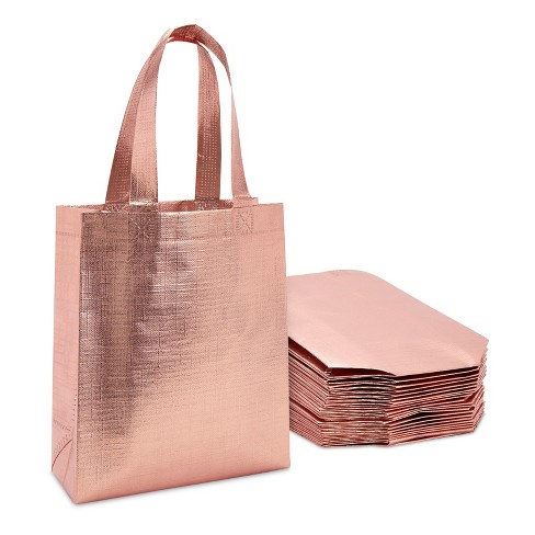 Sparkle and Bash 20 Pack Medium Reusable Tote Bags with Handles, Rose Gold  Grocery Shopping Bags, 10 x 8 In