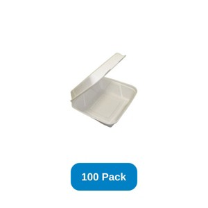 StalkMarket 8" x 8" x 3" Clamshell Single Compartment Sugarcane - Pack of 100 - 1 of 2