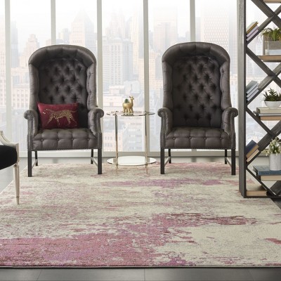 Ivory and Pink Abstract Rectangular Synthetic Area Rug