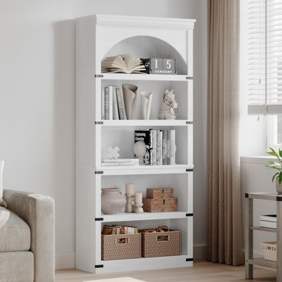 Farmhouse Arched Bookshelf, 69" Tall Bookcase w/Arche Design, Wooden Arch Book Shelf with Wooden Base, 5 Tier Bookshelves