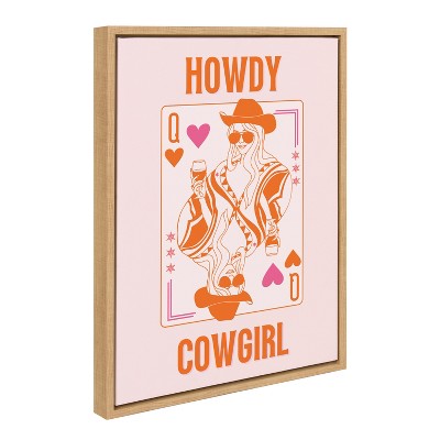 Kate & Laurel All Things Decor 18"x24" Sylvie Howdy Cowgirl Pink Orange Framed Canvas by Honey Island Studio Natural