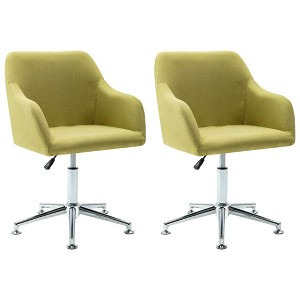 vidaXL Set of 2 Swivel Dining Chairs - Green Fabric Upholstery, Ergonomic Design, Adjustable Heigh - 1 of 4