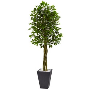 Nearly Natural 6.5-ft Ficus Artificial Tree with Slate Planter, UV Resistant (Indoor/Outdoor) - 1 of 4