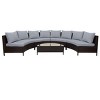 5-Piece Outdoor Half-Moon Sectional Couch Patio Furniture Set, Brown PE Rattan Sectional Sofa with Tempered Glass Table - Maison Boucle - 3 of 4