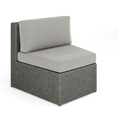 Martha Stewart Bedford Indoor-Outdoor Modular Patio Curved Sectional Sofa Seat in Rattan Wicker with All-Weather Cushions