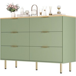Fluted Wood 6-Drawer Dresser for Bedroom, Large Modern Chest with Gold Handles, Elegant Storage Organizer for Bedroom, Living Room, or Entryway - 1 of 4