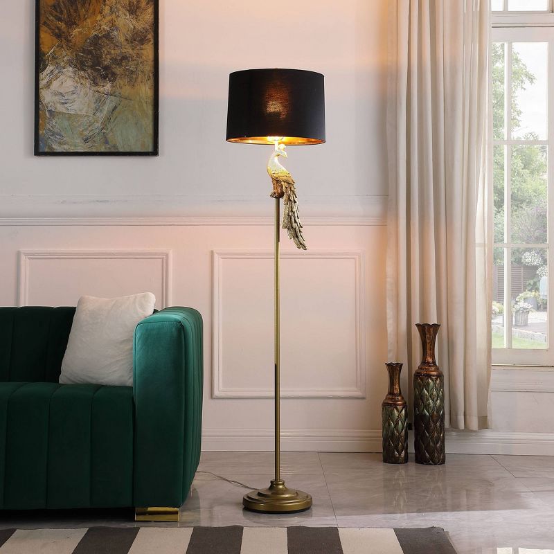 64.5&#34; Modern Elegance Golden Peacock on A Pedestal Polyresin Floor Lamp - Ore International, 5 of 7
