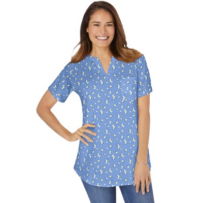 Woman Within Plus Size Notch-Neck Pocket Tee