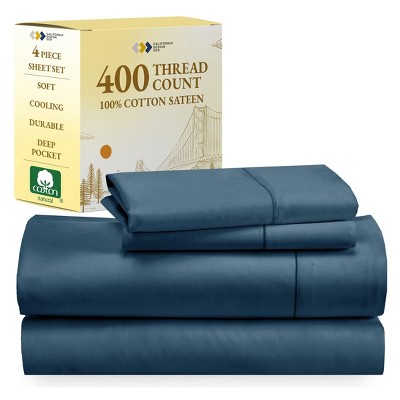 Cotton Sheets Set - Softest 400 Thread Count Bed Sheets, 100% Cotton Sateen, Cooling, Deep Pocket by California Design Den