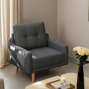 Mid Century Modern Accent Chair Upholstered Armchair Comfy Reading Chair Wood Legs Fabric Single Sofa Living Room - 1 of 4