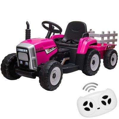 12V Kids Battery Powered Electric Tractor with Trailer, Toddler Ride On Car with Remote Control