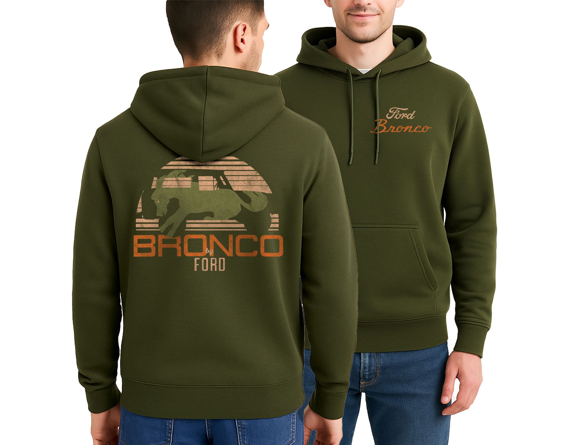 Men's - Ford - Retro Stripes Bronco By Ford Graphic Fleece Pullover Hoodie