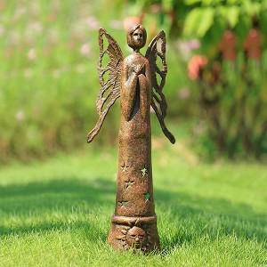 SPI Home Praying Angel Garden Sculpture – Cast Iron, 23” Tall, Weathered Finish, Indoor/Outdoor Décor - 1 of 3