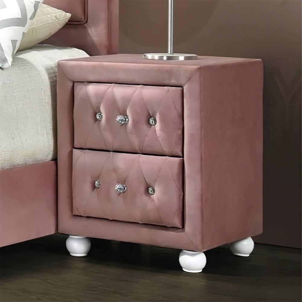 Photos - Storage Сabinet 17" Reggie Nightstand Pink Fabric - Acme Furniture