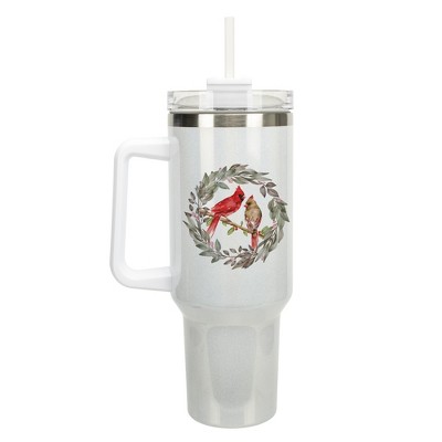 Elanze Designs Cardinal Birds Winter Wreath 40 oz. Stainless Steel, Large Water Bottle Coffee Mug, Spill & Leak Resistant, Thermal Travel Tumbler with