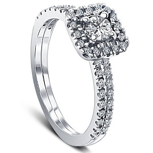 Pompeii3 1/2 Ct TDW Diamond Cushion Halo Engagement Wedding Ring Set White Gold Lab Created - 1 of 3