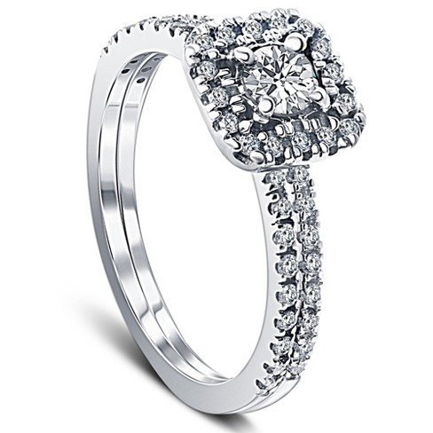 Pompeii3 1/2 Ct TDW Diamond Cushion Halo Engagement Wedding Ring Set White Gold Lab Created - image 1 of 3