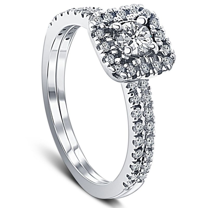 Pompeii3 1/2 Ct TDW Diamond Cushion Halo Engagement Wedding Ring Set White Gold Lab Created, 1 of 4