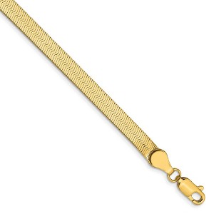 Black Bow Jewelry 4mm, 14k Yellow Gold, Solid Herringbone Chain Bracelet - 1 of 4