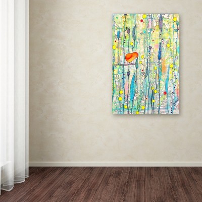 Colorful Abstract Mixed Media Canvas Art with Orange Bird