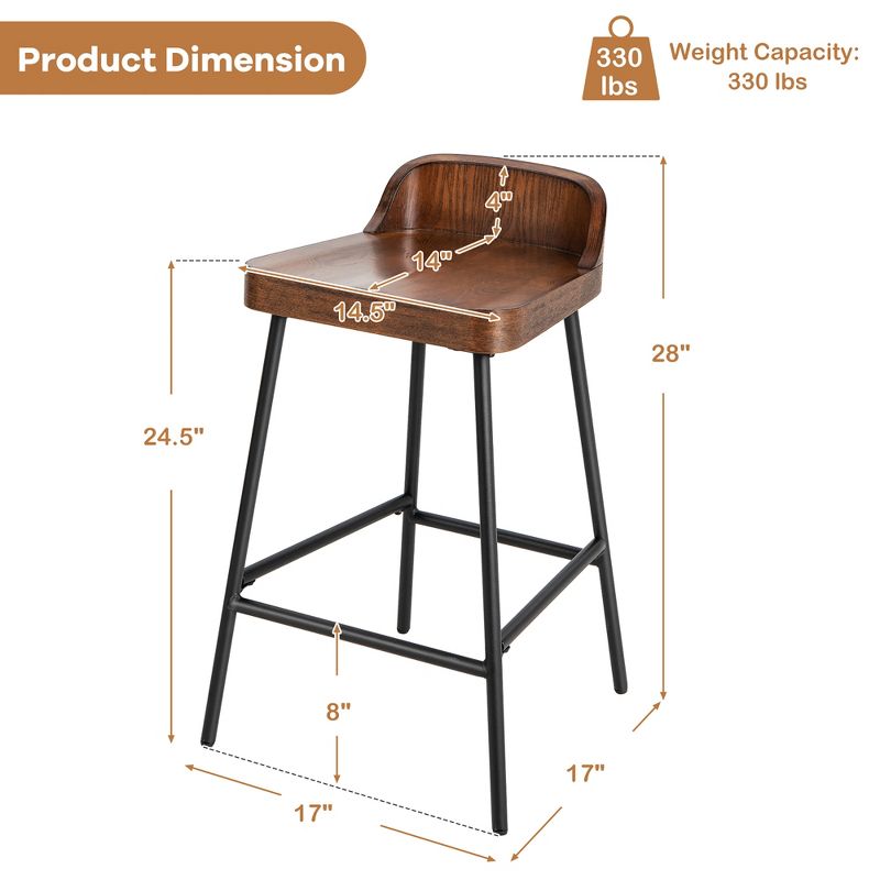 Costway Industrial 24.5'' Bar Stool Counter Height Saddle Seat Kitchen Stool w/ Low Back, 4 of 10