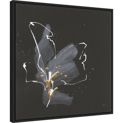 22" x 22" Black and Gold Abstract Floral Framed Canvas Wall Art
