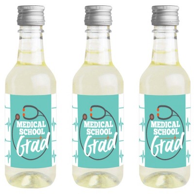 Big Dot of Happiness Medical School Grad - Mini Wine Bottle Label Stickers - Doctor Grad Party Favor Gift for Women and Men - Set of 16