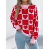 Women Checkered Holiday Oversized Sweater Cute Plaid Print Crewneck Sweatshirt Knit Puff Sleeve Chunky Jumpers Red,M - 4 of 4