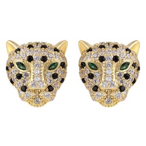 Anna-Kaci Gold Plated Leopard Cheetah Panther Head Animal Zircon 925 Sterling Silver Stud Earrings for Women - 1 of 4
