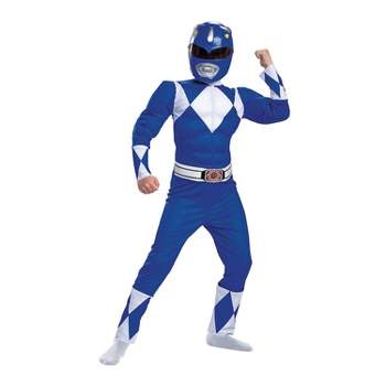 Disguise Boys' Mighty Morphin Blue Power Ranger Muscle Jumpsuit Costume