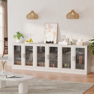 3-Set Glass Door Sideboard Buffet Storage Cabinets with Adjustable Shelves - 93"Lx31"H - 1 of 4