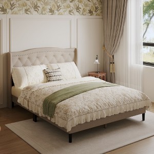 Famapy Queen Size Upholstered Bed Frame with USB Ports & LED Headboard,TB117-Tested Fabric,Style+Safe,Multiple Headboard Styles,Bedroom Centerpiece - 1 of 4