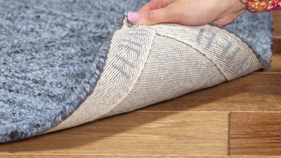 Blue and Black Hand-Tufted Wool Abstract Area Rug