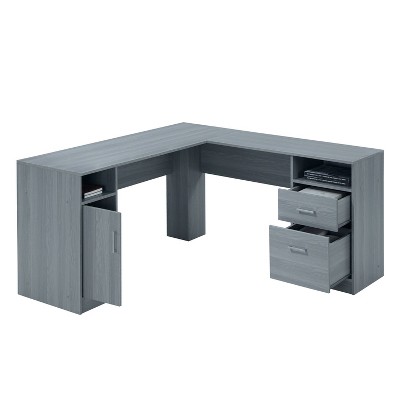 Ergonomic Gray L-Shaped Gaming Desk with Storage and Filing Cabinet