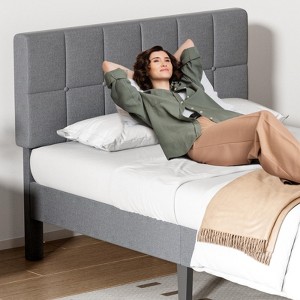 Mayeerty Twin Bed Frame with Headboard, Linen Upholstered Platform Bed Frame with Wooden Strip Support, Under Bed Storage, Grey - 1 of 4