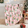 Christmas Blanket Soft Cozy Pink Throws with Snowman Snowflake Santa Claus and Xmas Trees Print,Warm Blanket Christmas Gift. - 3 of 4