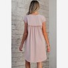 Amaryllis Women’s Ruffle Sleeve V Neck Mini Dress Tiered Hem Pink Green Leaf Print Relaxed Fit Lightweight - 3 of 4