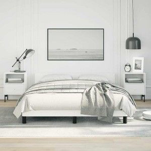 Bed Frame With Headboard White Faux Leather Queen Bed Frame - 1 of 4